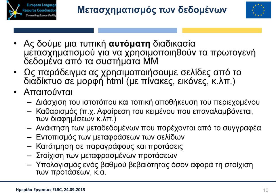 ) Απαιτούνται Διάσχιση του ιστοτόπου και τοπική αποθήκευση του περιεχομένου Καθαρισμός (π.χ. Αφαίρεση του κειμένου που επαναλαμβάνεται, των διαφημίσεων κ.λπ.