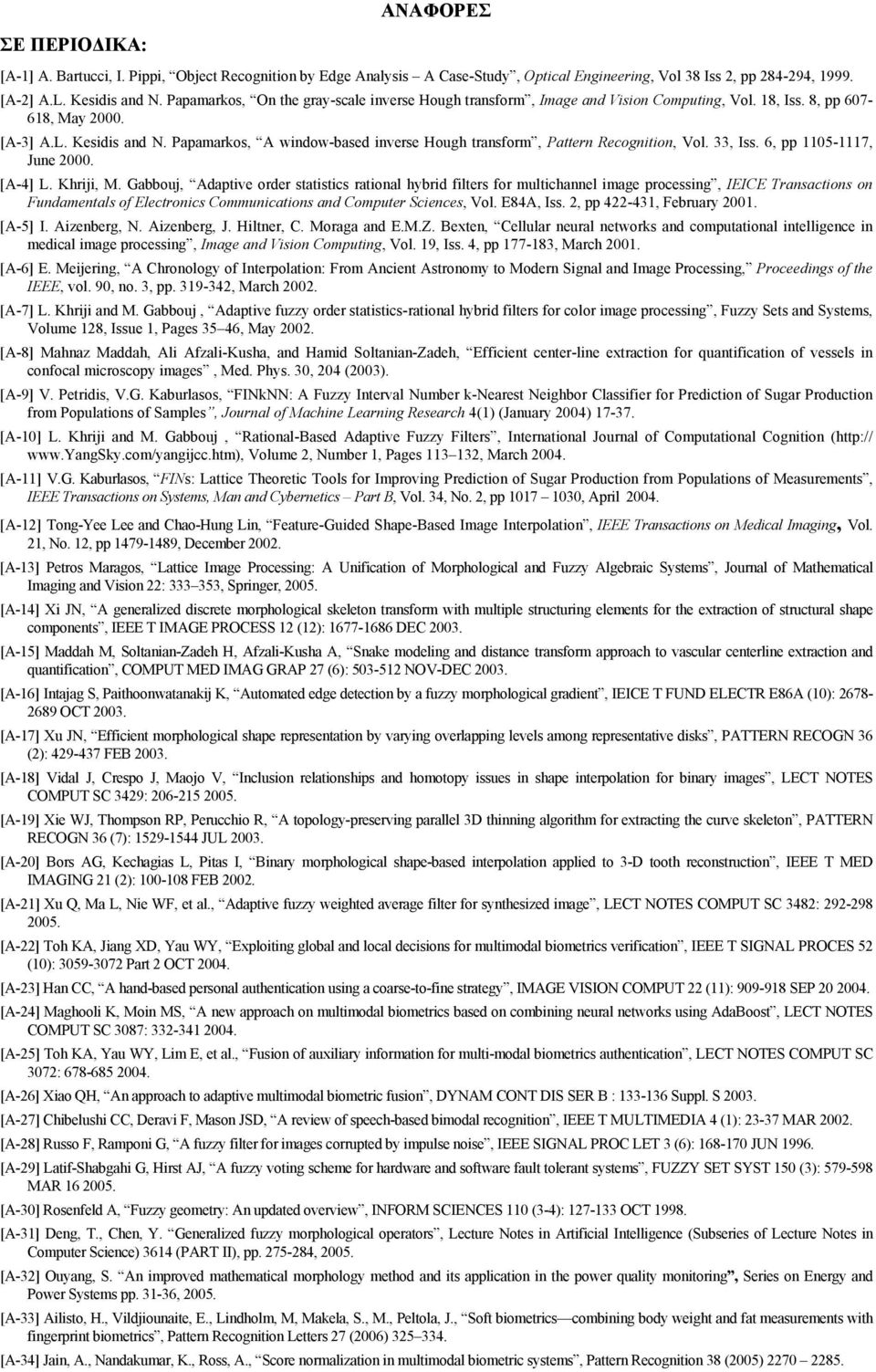 Papamarkos, A window-based inverse Hough transform, Pattern Recognition, Vol. 33, Iss. 6, pp 1105-1117, June 2000. [Α-4] L. Khriji, M.