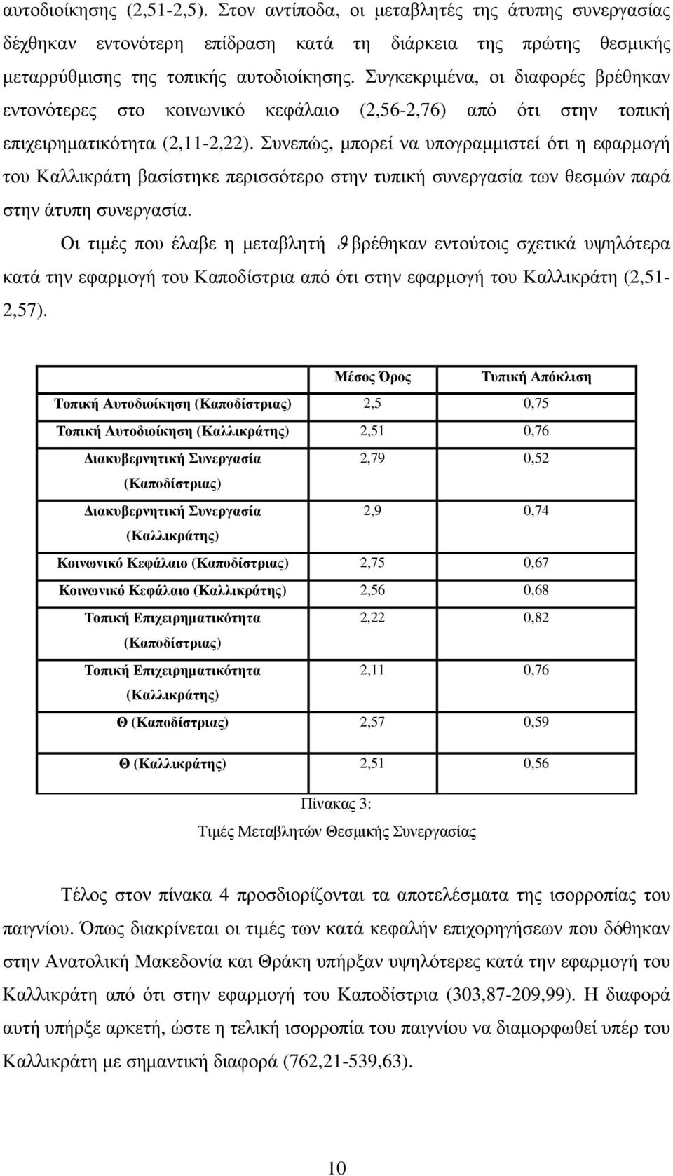 Συνεπώς, µπορεί να υπογραµµιστεί ότι η εφαρµογή του Καλλικράτη βασίστηκε περισσότερο στην τυπική συνεργασία των θεσµών παρά στην άτυπη συνεργασία.