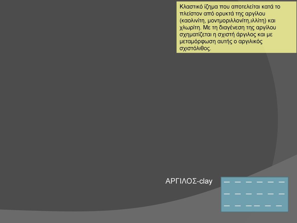 Με τη διαγένεση της αργίλου σχηματίζεται η σχιστή άργιλος