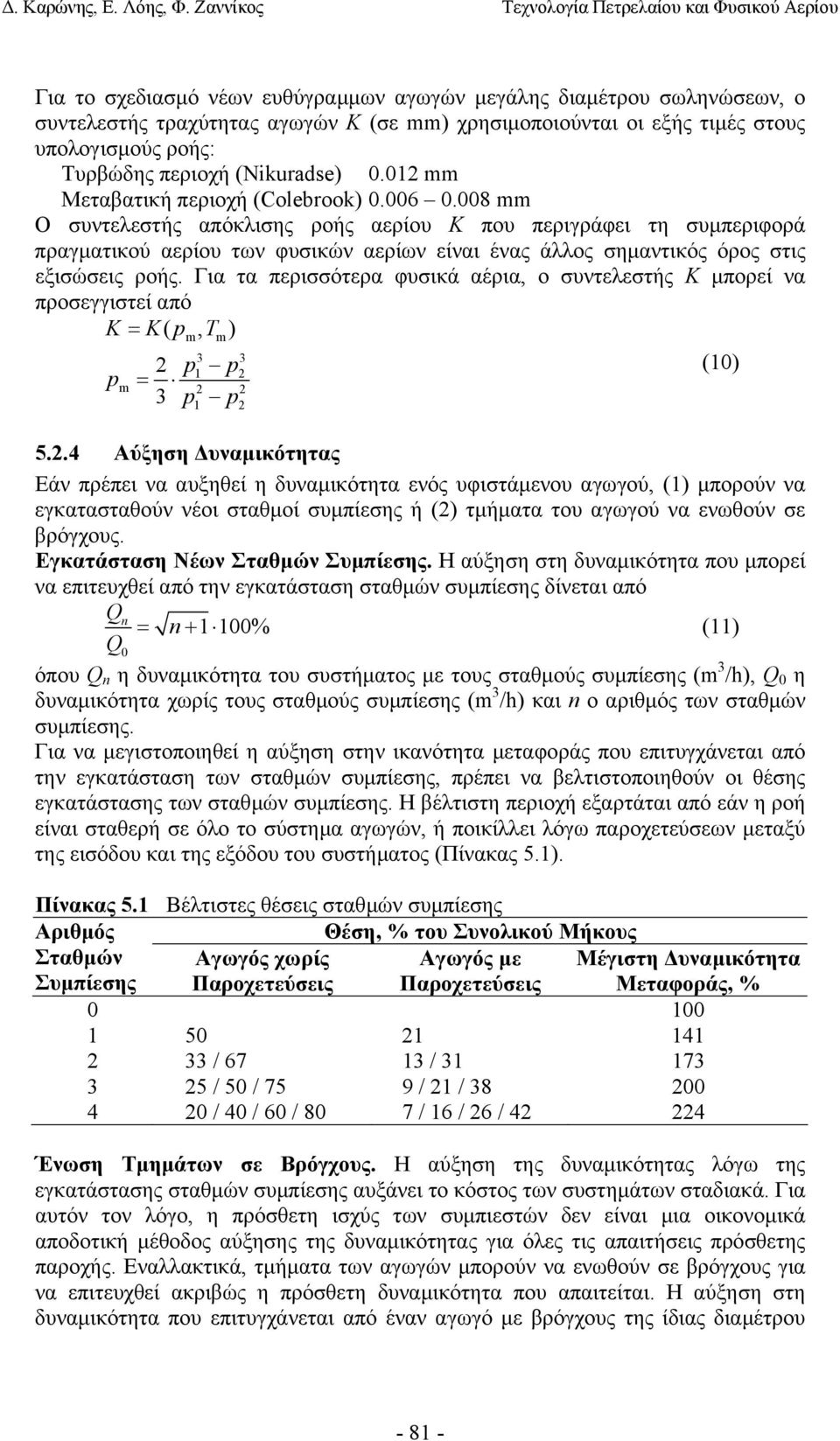 008 mm Ο συντελεστής απόκλισης ροής αερίου Κ που περιγράφει τη συµπεριφορά πραγµατικού αερίου των φυσικών αερίων είναι ένας άλλος σηµαντικός όρος στις εξισώσεις ροής.