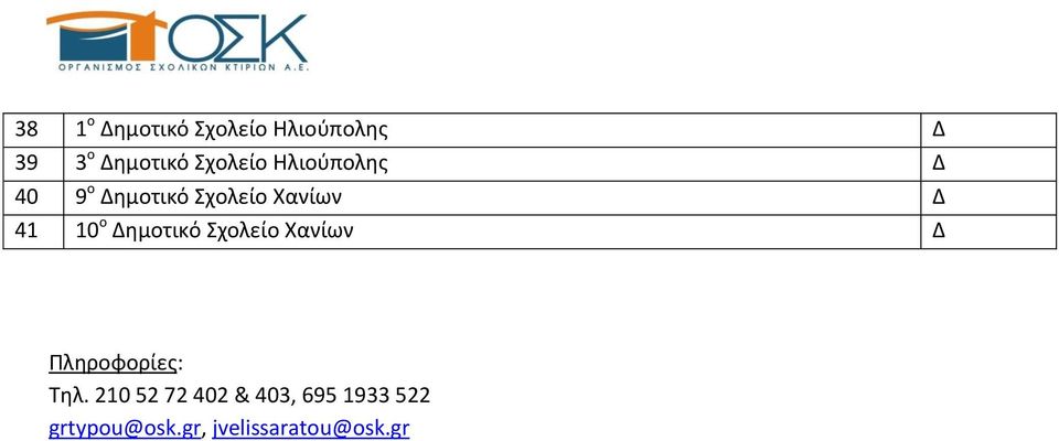 10 ο Δημοτικό Σχολείο Χανίων Δ Πληροφορίες: Τηλ.