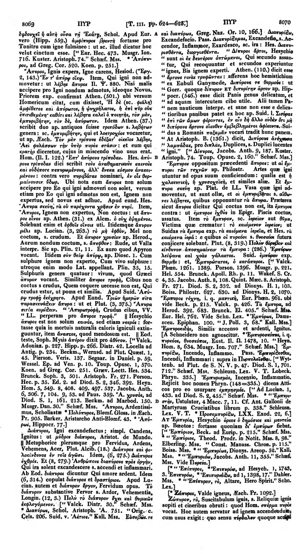 ] "Απνροί, Ignis expers, Igne carens, Hesiod. ("Epy. 2, 143.)Έν r' άπύρφ όίκφ. Item, Qui igni non admovetur: ut λέβης άκυροι II. Ύ. 880. Nisi malis accipere pro Igni nondum admotus, ideoque Novus.