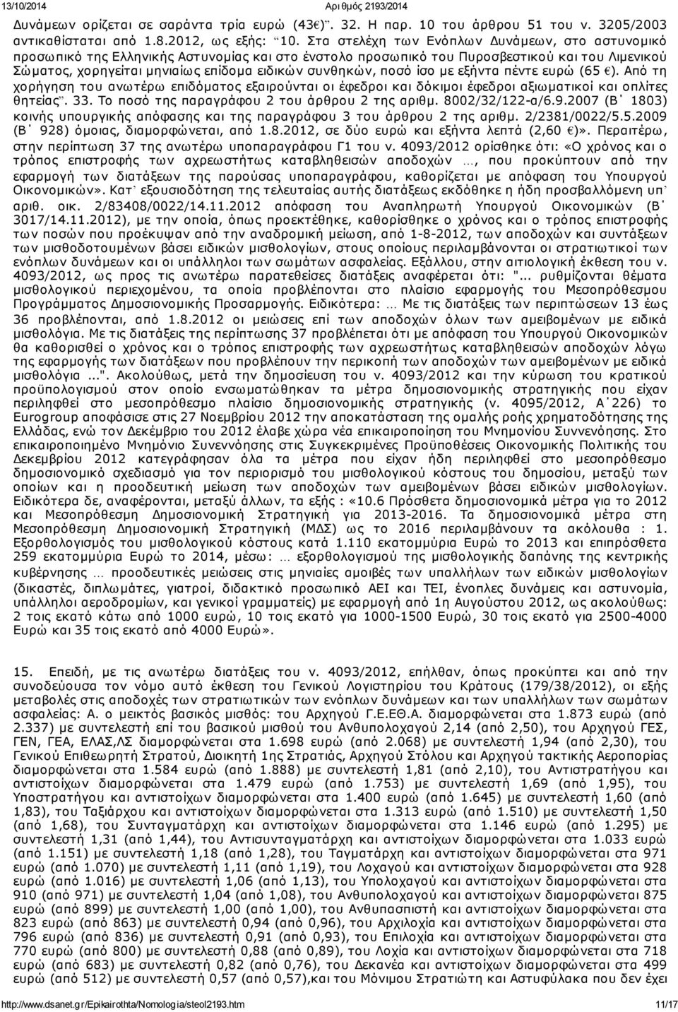 συνθηκών, ποσό ίσο με εξήντα πέντε ευρώ (65 ). Από τη χορήγηση του ανωτέρω επιδόματος εξαιρούνται οι έφεδροι και δόκιμοι έφεδροι αξιωματικοί και οπλίτες θητείας. 33.