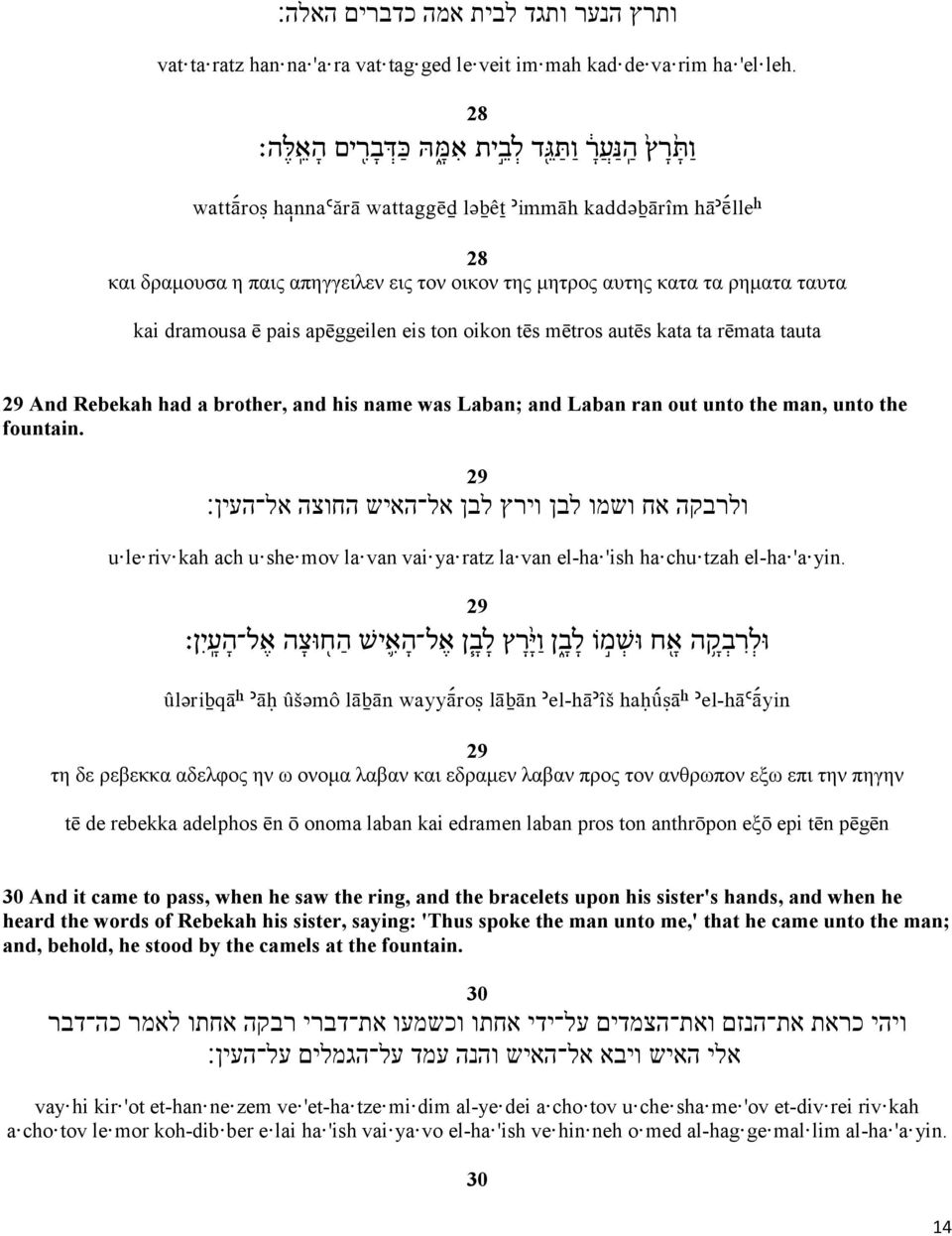 ρηματα ταυτα kai dramousa ē pais apēggeilen eis ton oikon tēs mētros autēs kata ta rēmata tauta 29 And Rebekah had a brother, and his name was Laban; and Laban ran out unto the man, unto the fountain.