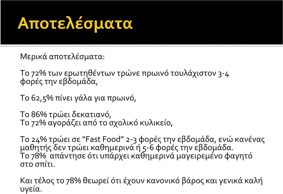 Food 2-3 φορέςτηνεβδομάδα, ενώκανένας μαθητήςδεντρώεικαθημερινάή5-6 φορέςτηνεβδομάδα.