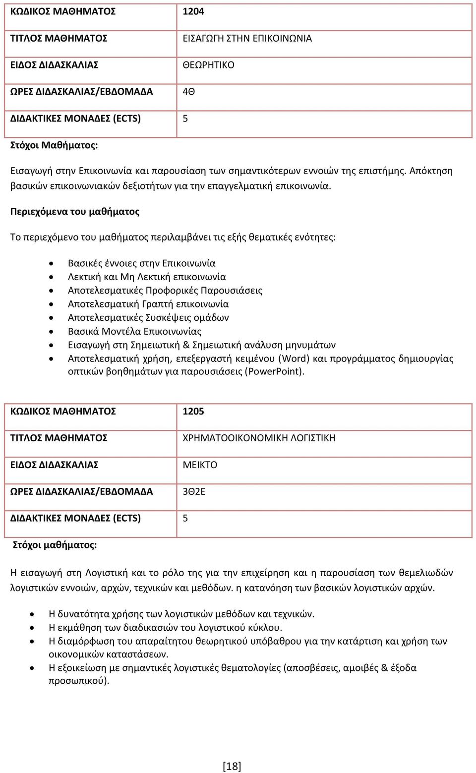 Περιεχόμενα του μαθήματος Το περιεχόμενο του μαθήματος περιλαμβάνει τις εξής θεματικές ενότητες: Βασικές έννοιες στην Επικοινωνία Λεκτική και Μη Λεκτική επικοινωνία Αποτελεσματικές Προφορικές