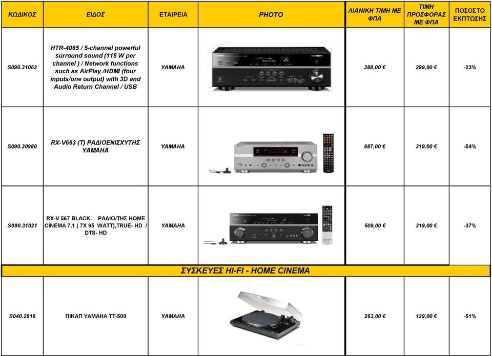 (four inputs/one output) with 3D and Audio Return hannel / UB YAAHA 388,00 299,00-23% 090.