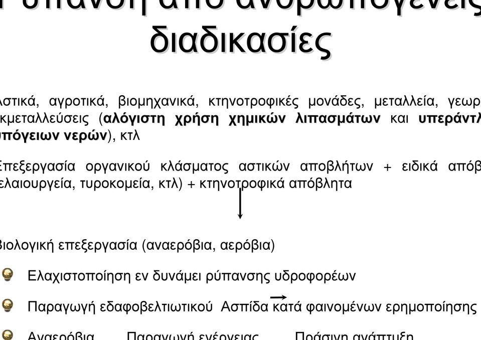 αστικών αποβλήτων + ειδικά απόβ λαιουργεία, τυροκοµεία, κτλ) + κτηνοτροφικά απόβλητα ιολογική επεξεργασία