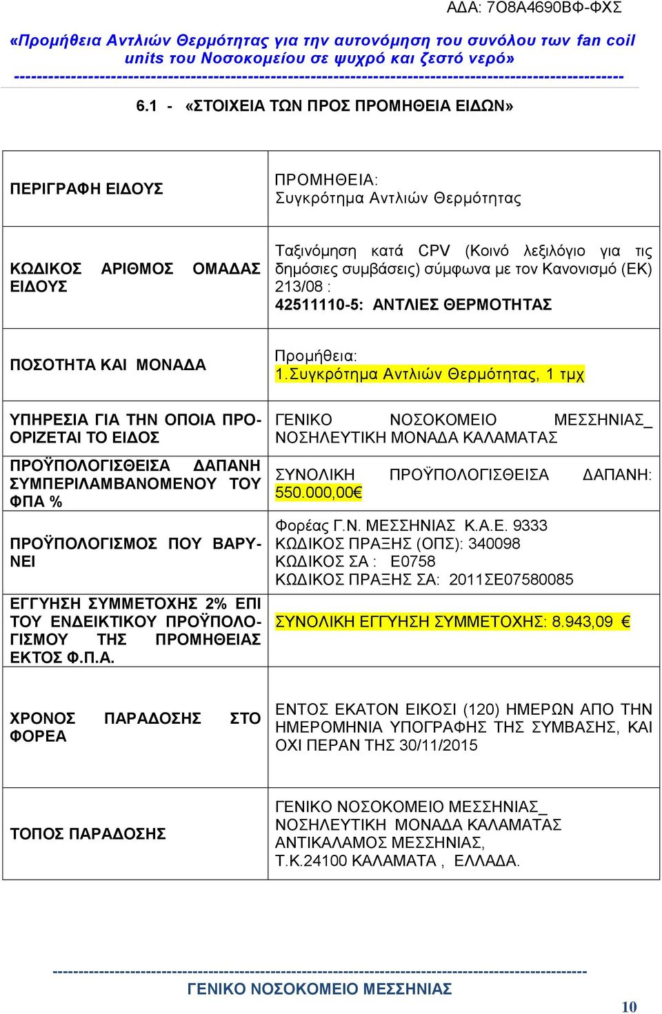 Συγκρότημα Αντλιών Θερμότητας, 1 τμχ ΥΠΗΡΕΣΙΑ ΓΙΑ ΤΗΝ ΟΠΟΙΑ ΠΡΟ- ΟΡΙΖΕΤΑΙ ΤΟ ΕΙΔΟΣ ΠΡΟΫΠΟΛΟΓΙΣΘΕΙΣΑ ΔΑΠΑΝΗ ΣΥΜΠΕΡΙΛΑΜΒΑΝΟΜΕΝΟΥ ΤΟΥ ΦΠΑ % ΠΡΟΫΠΟΛΟΓΙΣΜΟΣ ΠΟΥ ΒΑΡΥ- ΝΕΙ ΕΓΓΥΗΣΗ ΣΥΜΜΕΤΟΧΗΣ 2% ΕΠΙ ΤΟΥ