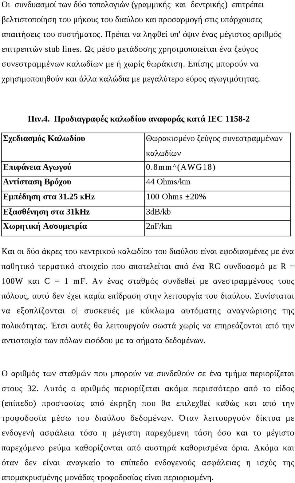 Επίσης μπορούν να χρησιμοποιηθούν και άλλα καλώδια με μεγαλύτερο εύρος αγωγιμότητας. Πιν.4.