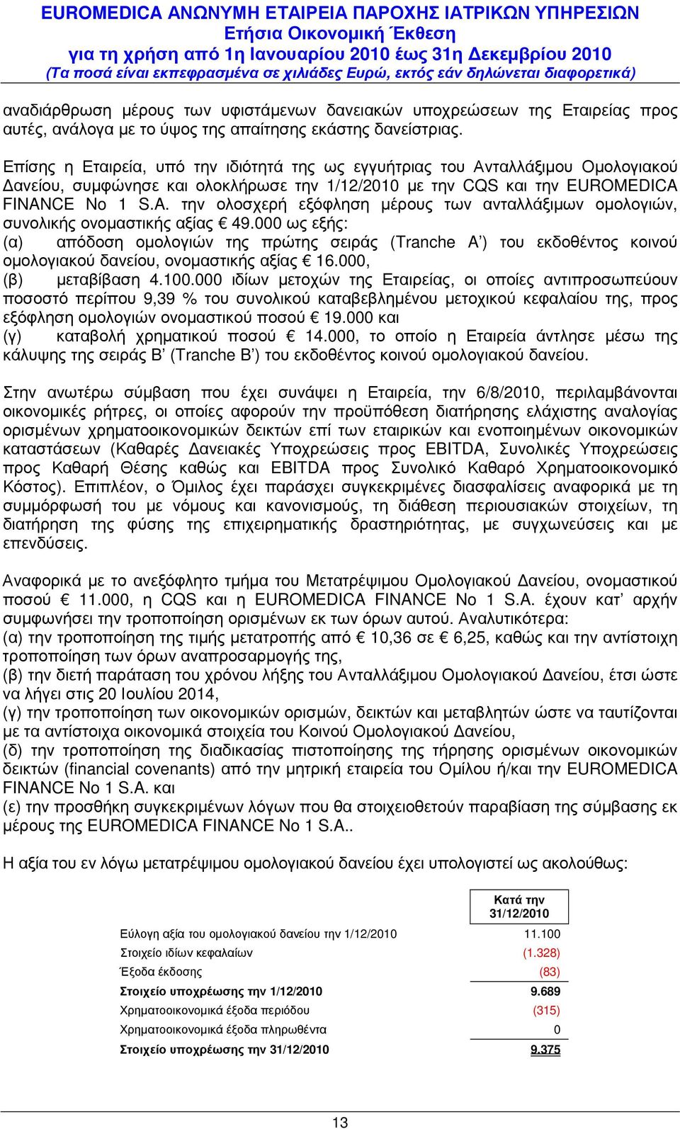 FINANCE No 1 S.A. την ολοσχερή εξόφληση µέρους των ανταλλάξιµων οµολογιών, συνολικής ονοµαστικής αξίας 49.