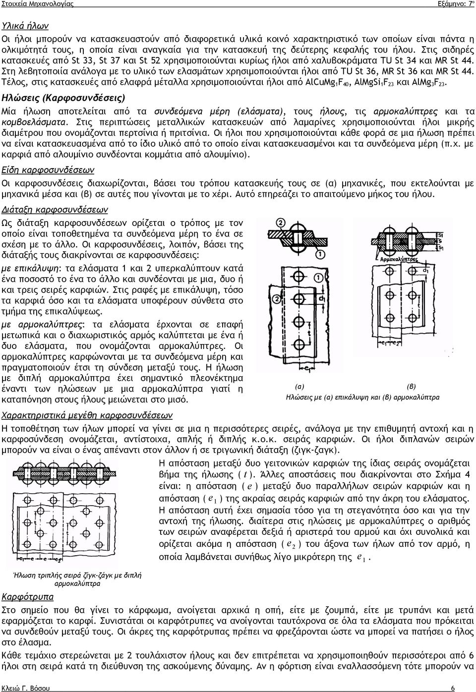 Στη λεβητοποιία ανάλογα με το υλικό των ελασμάτων χρησιμοποιούνται ήλοι από TU St 36, MR St 36 και MR St 44.