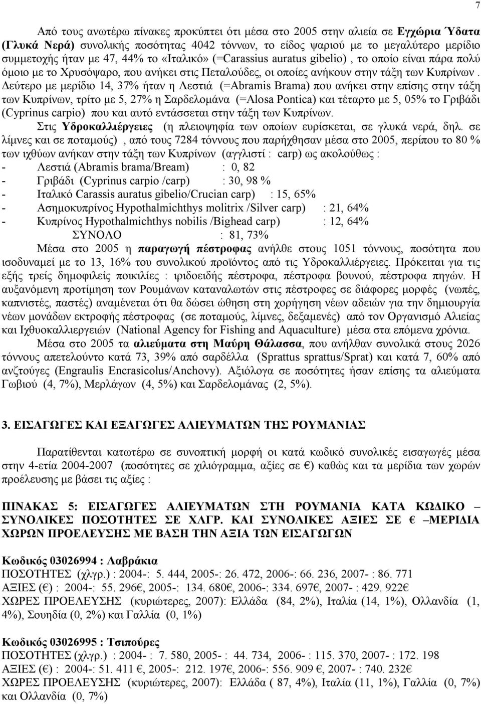 Δεύτερο με μερίδιο 14, 37% ήταν η Λεστιά (=Abramis Brama) που ανήκει στην επίσης στην τάξη των Κυπρίνων, τρίτο με 5, 27% η Σαρδελομάνα (=Alosa Pontica) και τέταρτο με 5, 05% το Γριβάδι (Cyprinus