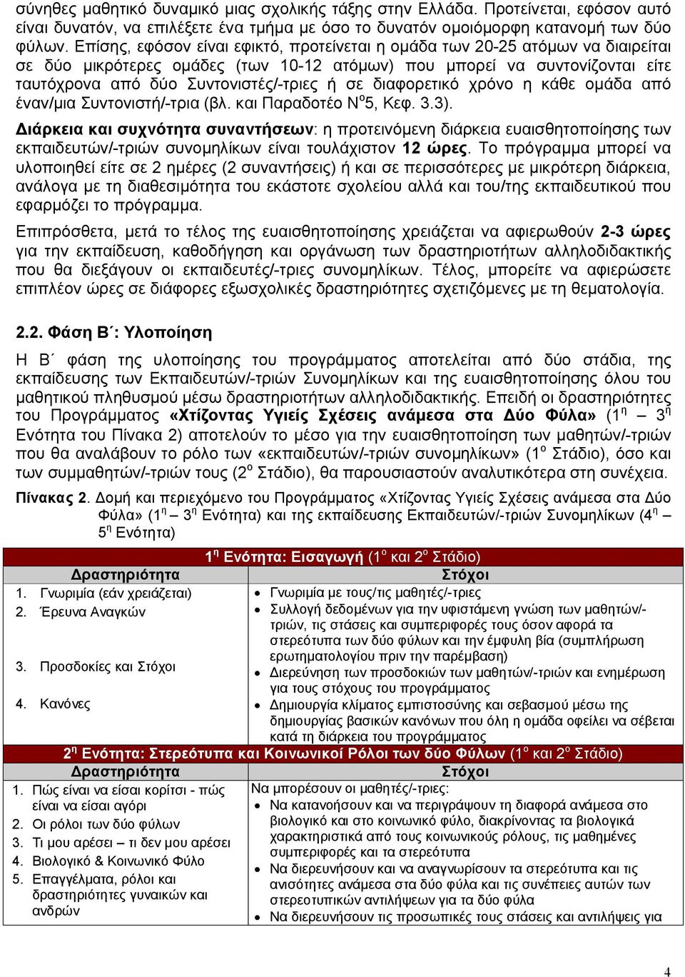 διαφορετικό χρόνο η κάθε ομάδα από έναν/μια Συντονιστή/-τρια (βλ. και Παραδοτέο Ν ο 5, Κεφ. 3.3).