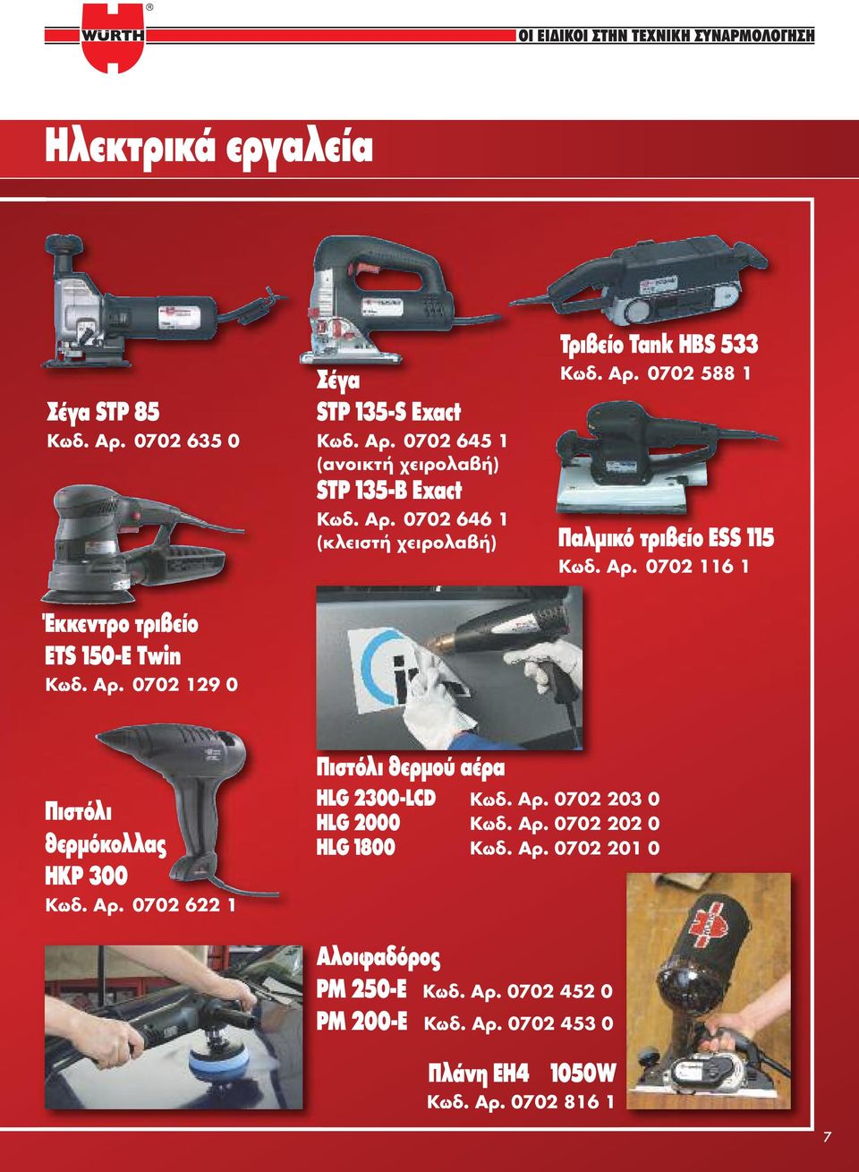 Αρ. 0702 622 1 Πιστόλι θερμού αέρα HLG 2300-LCD Κωδ. Αρ. 0702 203 0 HLG 2000 Κωδ. Αρ. 0702 202 0 HLG 1800 Κωδ. Αρ. 0702 201 0 Aλοιφαδόρος PM 250-E Κωδ.