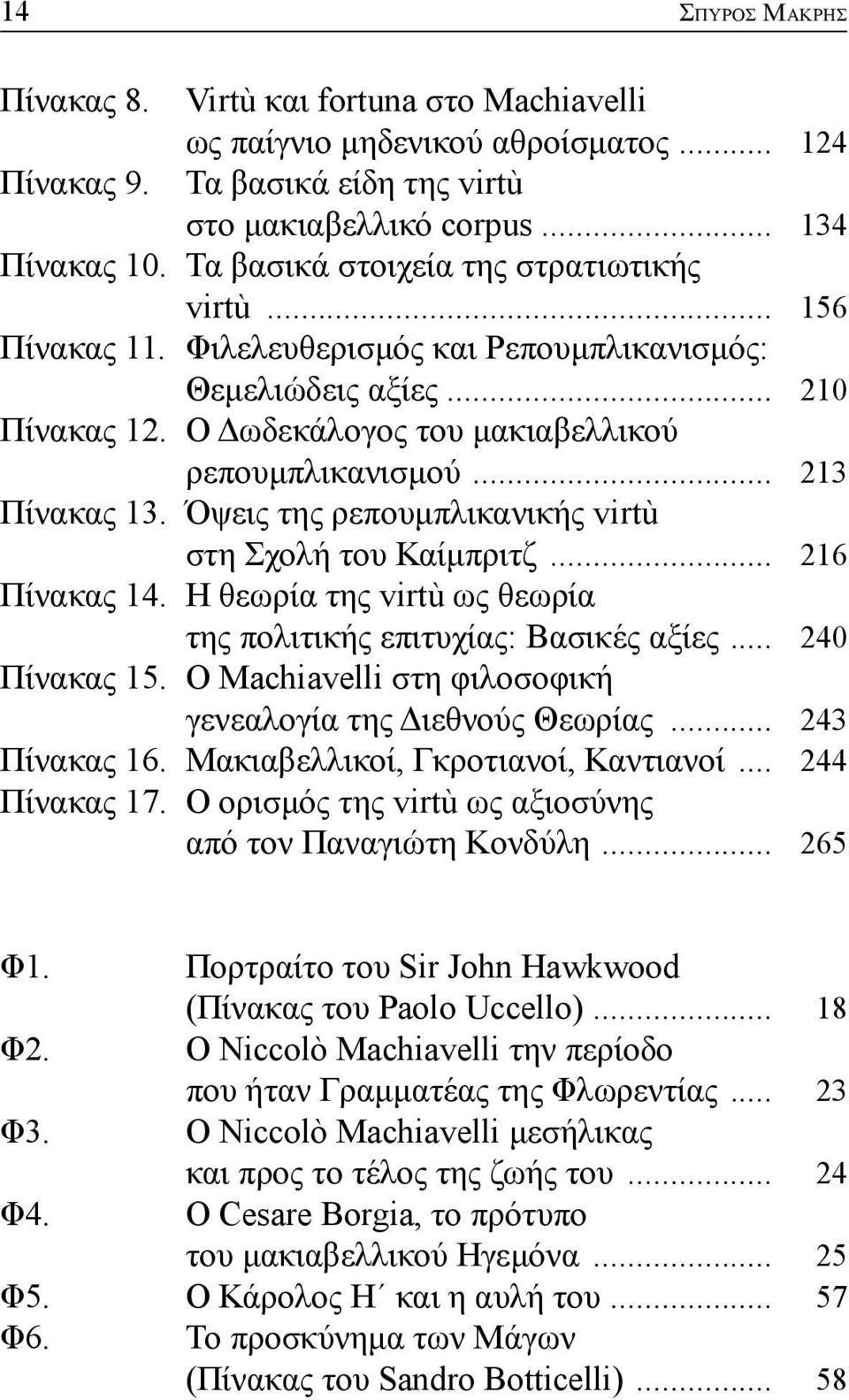 .. 213 Πίνακας 13. Όψεις της ρεπουμπλικανικής virtù στη Σχολή του Καίμπριτζ... 216 Πίνακας 14. Η θεωρία της virtù ως θεωρία της πολιτικής επιτυχίας: Βασικές αξίες... 240 Πίνακας 15.