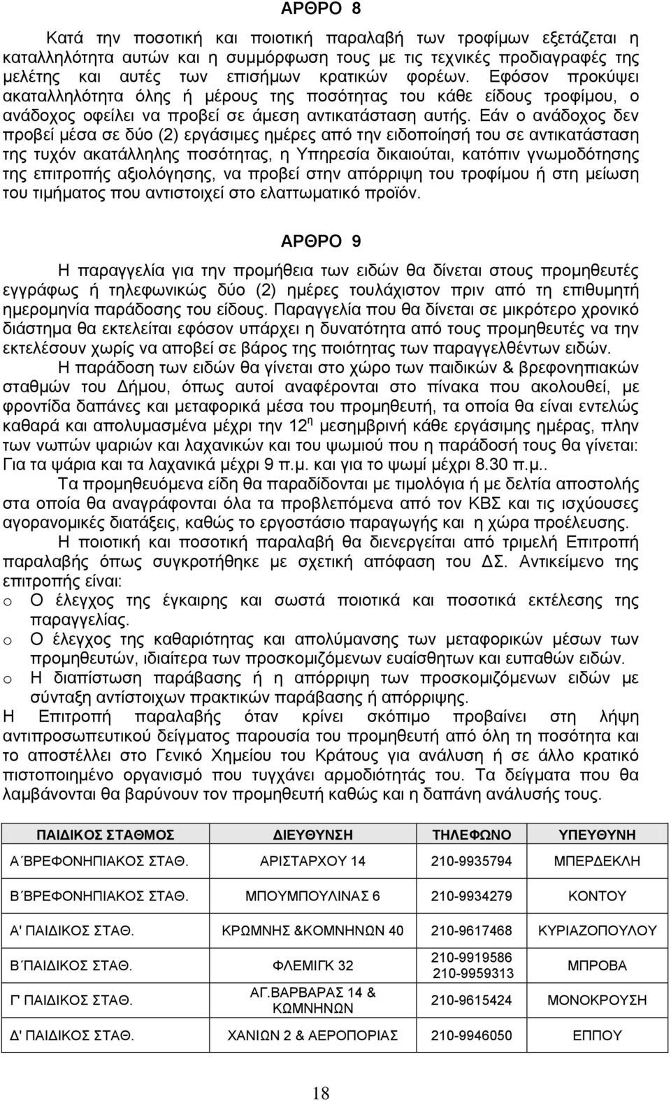 Εάν ο ανάδοχος δεν προβεί μέσα σε δύο (2) εργάσιμες ημέρες από την ειδοποίησή του σε αντικατάσταση της τυχόν ακατάλληλης ποσότητας, η Υπηρεσία δικαιούται, κατόπιν γνωμοδότησης της επιτροπής