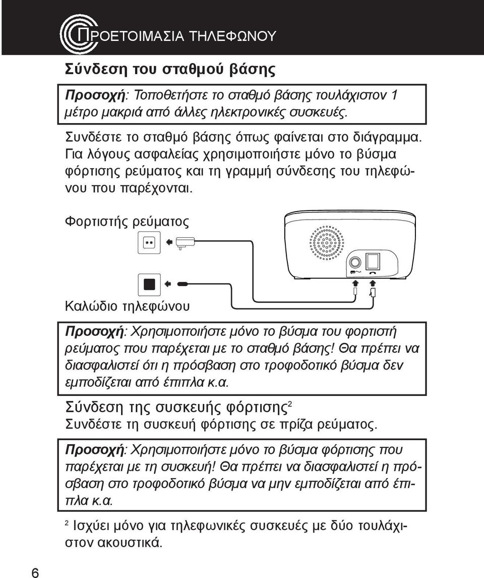 φορτιστή ρεύµατος που παρέχεται µε το σταθµό βάσης!