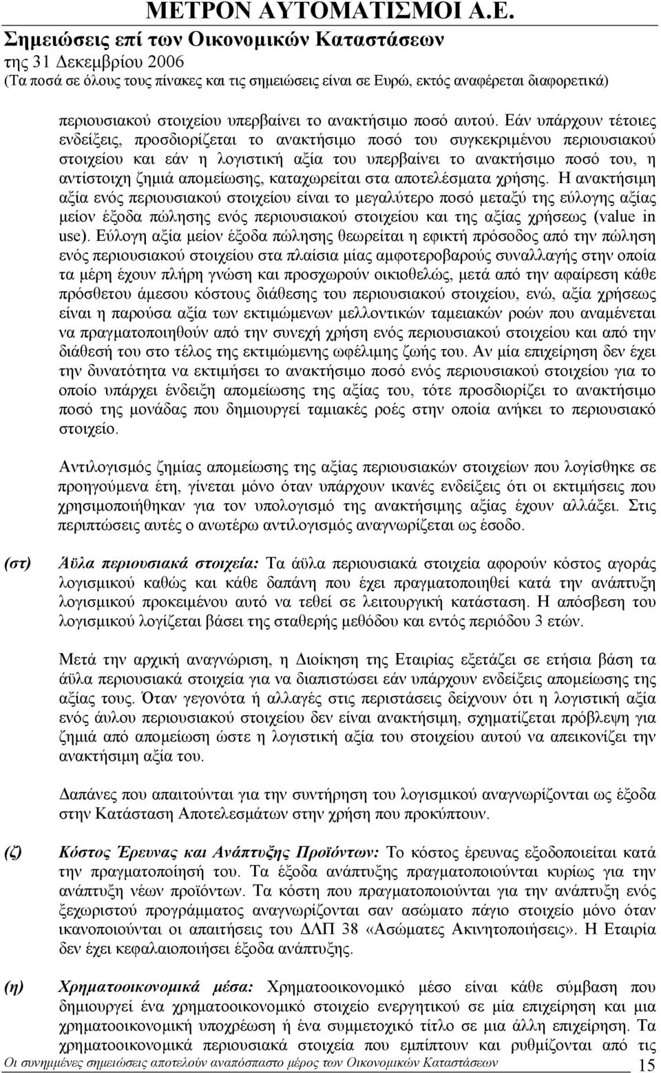 αποµείωσης, καταχωρείται στα αποτελέσµατα χρήσης.