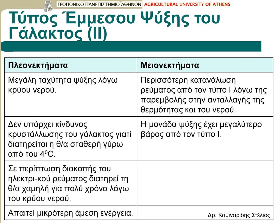 Σε περίπτωση διακοπής του ηλεκτρι-κού ρεύματος διατηρεί τη θ/α χαμηλή για πολύ χρόνο λόγω του κρύου νερού.