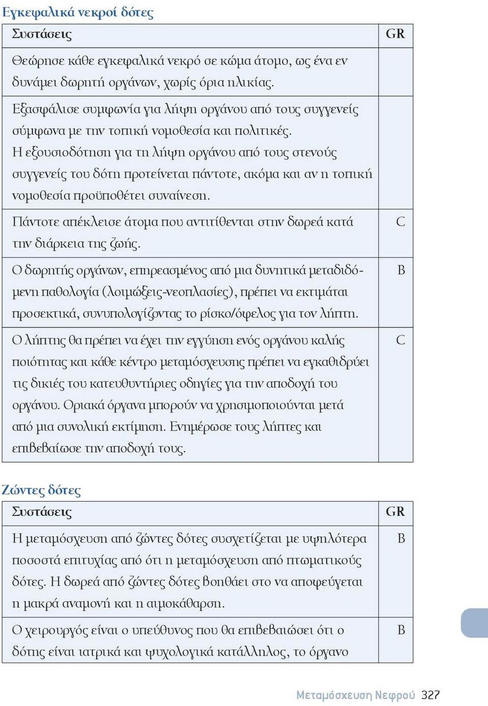 Η εξουσιοδότηση για τη λήψη οργάνου από τους στενούς συγγενείς του δότη προτείνεται πάντοτε, ακόμα και αν η τοπική νομοθεσία προϋποθέτει συναίνεση.