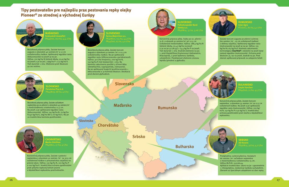 Výživa: 170 kg/ha N (delené dávky, 1x 40 kg/ha na jeseň a 3x na jar). 73kg/ha P a 73 kg/ha K. Tiež daný bór + síra. Ošetrenie proti škodcom 4x cez sezónu. SLOVENSKO Farma Majcichov a.s. PR46W20, 114 ha, 4,4 t/ha PR44D06, 63 ha, 4,0 t/ha Bezorbová príprava pôdy.