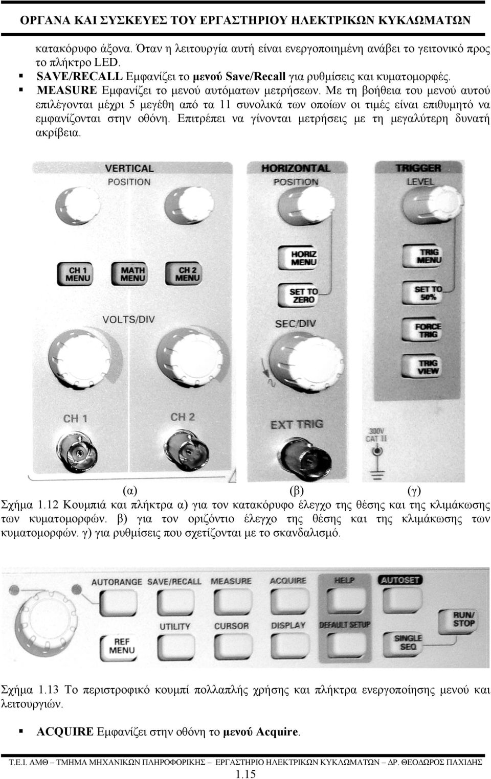Επιτρέπει να γίνονται μετρήσεις με τη μεγαλύτερη δυνατή ακρίβεια. (α) (β) (γ) Σχήμα 1.12 Κουμπιά και πλήκτρα α) για τον κατακόρυφο έλεγχο της θέσης και της κλιμάκωσης των κυματομορφών.