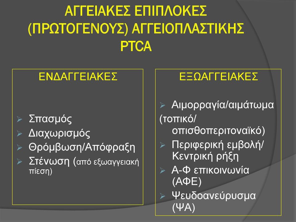 πίεση) ΕΞΩΑΓΓΕΙΑΚΕΣ Αιµορραγία/αιµάτωµα (τοπικό/ οπισθοπεριτοναϊκό)