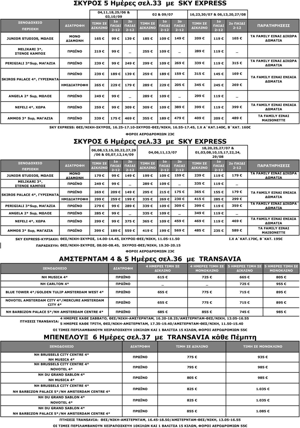 PERIGIALI 3*Sup, ΜΑΓΑΖΙΑ 239 99 249 299 109 269 339 119 315 ΙΧΩΡΑ SKIROS PALACE 4*, ΓΥΡΙΣΜΑΤΑ 239 189 259 189 159 315 145 169 ΗΜΙ 265 229 179 289 229 205 345 245 269 ANGELA 2* Sup, ΜΩΛΟΣ 249 99 289