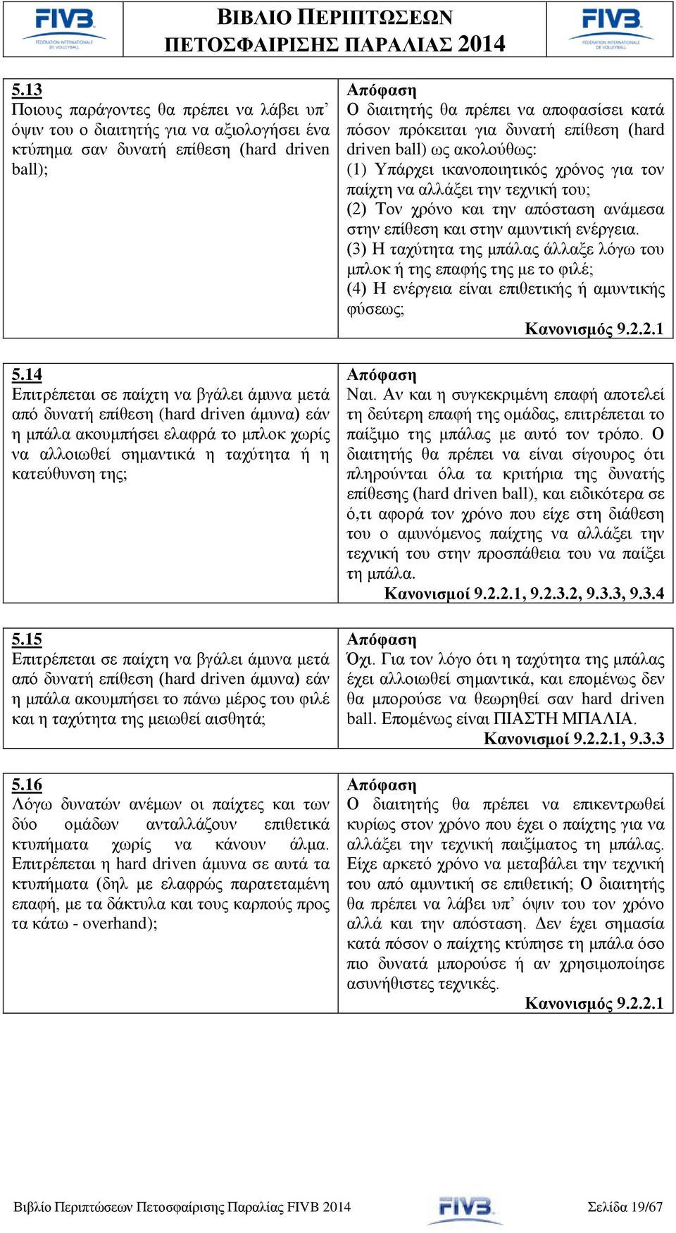 15 Επιτρέπεται σε παίχτη να βγάλει άμυνα μετά από δυνατή επίθεση (hard driven άμυνα) εάν η μπάλα ακουμπήσει το πάνω μέρος του φιλέ και η ταχύτητα της μειωθεί αισθητά; 5.