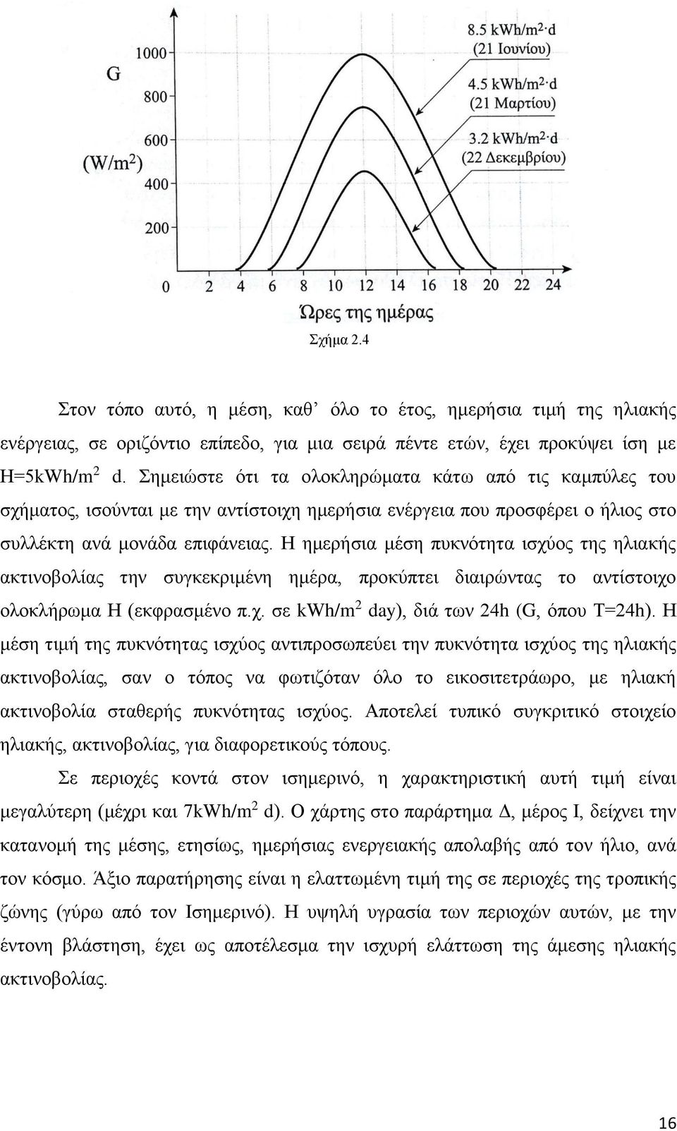 Η ημερήσια μέση πυκνότητα ισχύος της ηλιακής ακτινοβολίας την συγκεκριμένη ημέρα, προκύπτει διαιρώντας το αντίστοιχο ολοκλήρωμα Η (εκφρασμένο π.χ. σε kwh/m 2 day), διά των 24h (G, όπου Τ=24h).