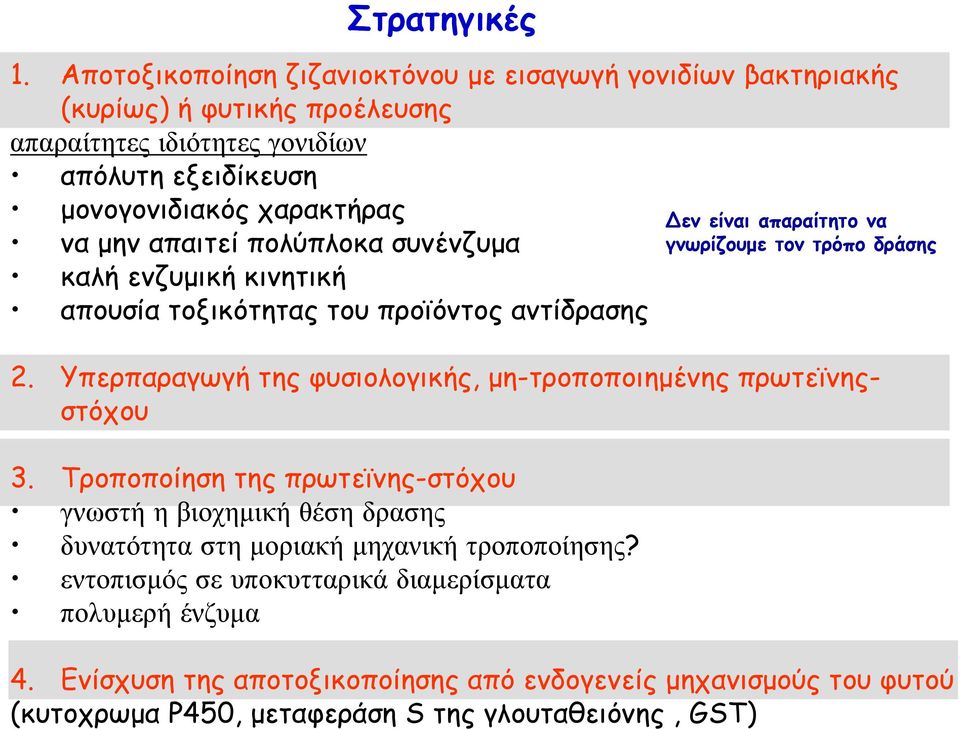 μην απαιτεί πολύπλοκα συνένζυμα καλή ενζυμική κινητική απουσία τοξικότητας του προϊόντος αντίδρασης 2. Υπερπαραγωγή της φυσιολογικής, μη-τροποποιημένης πρωτεϊνηςστόχου 3.