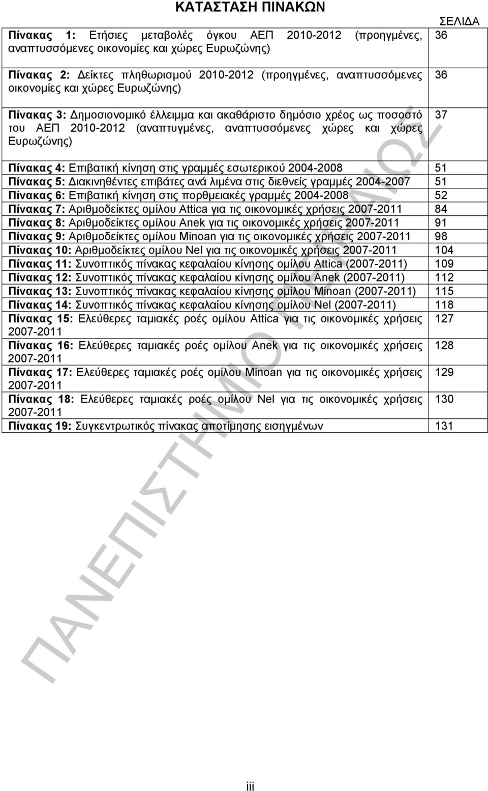 Πίνακας 4: Επιβατική κίνηση στις γραμμές εσωτερικού 2004-2008 51 Πίνακας 5: Διακινηθέντες επιβάτες ανά λιμένα στις διεθνείς γραμμές 2004-2007 51 Πίνακας 6: Επιβατική κίνηση στις πορθμειακές γραμμές