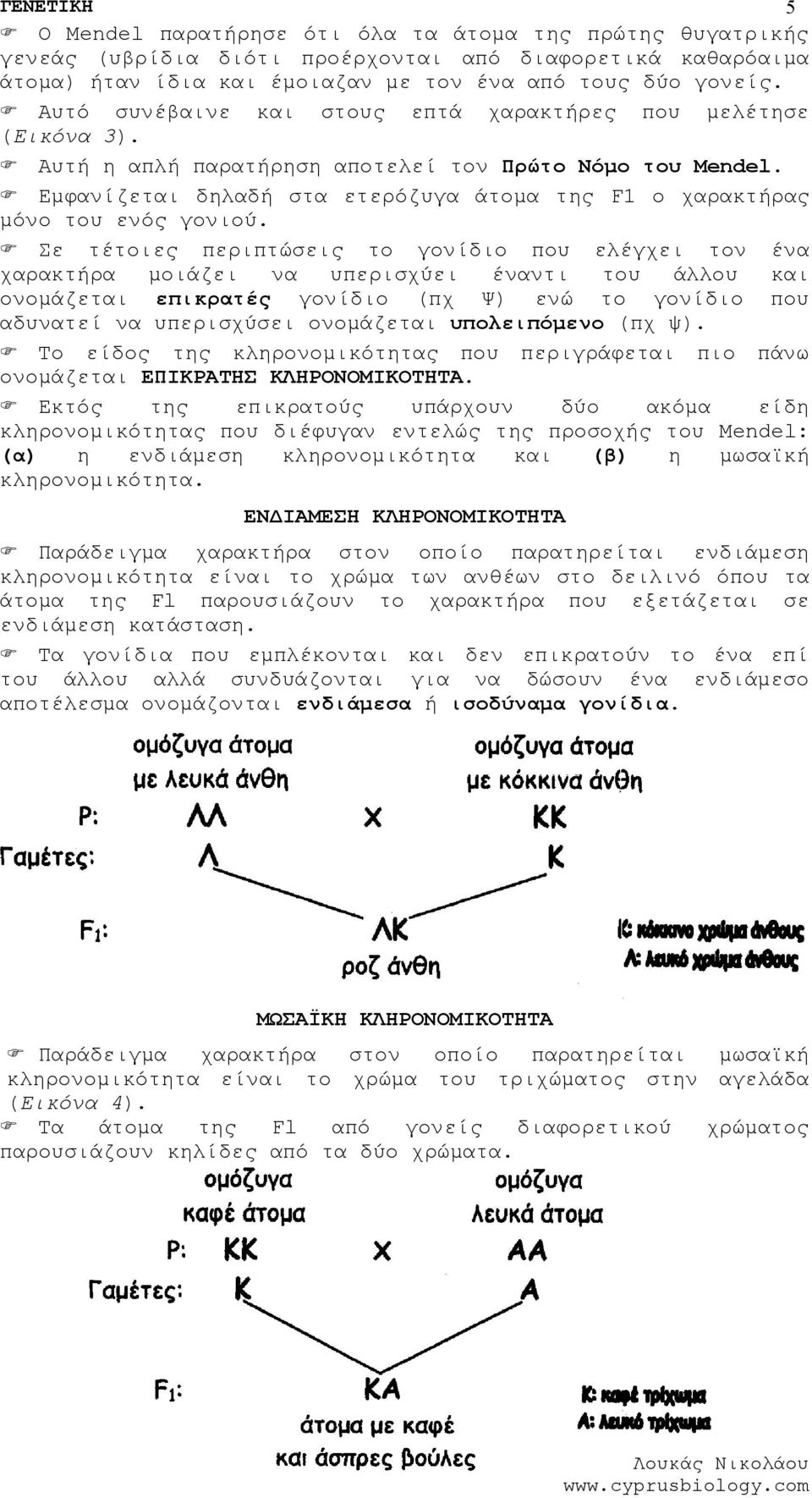 Εμφανίζεται δηλαδή στα ετερόζυγα άτομα της F1 ο χαρακτήρας μόνο του ενός γονιού.