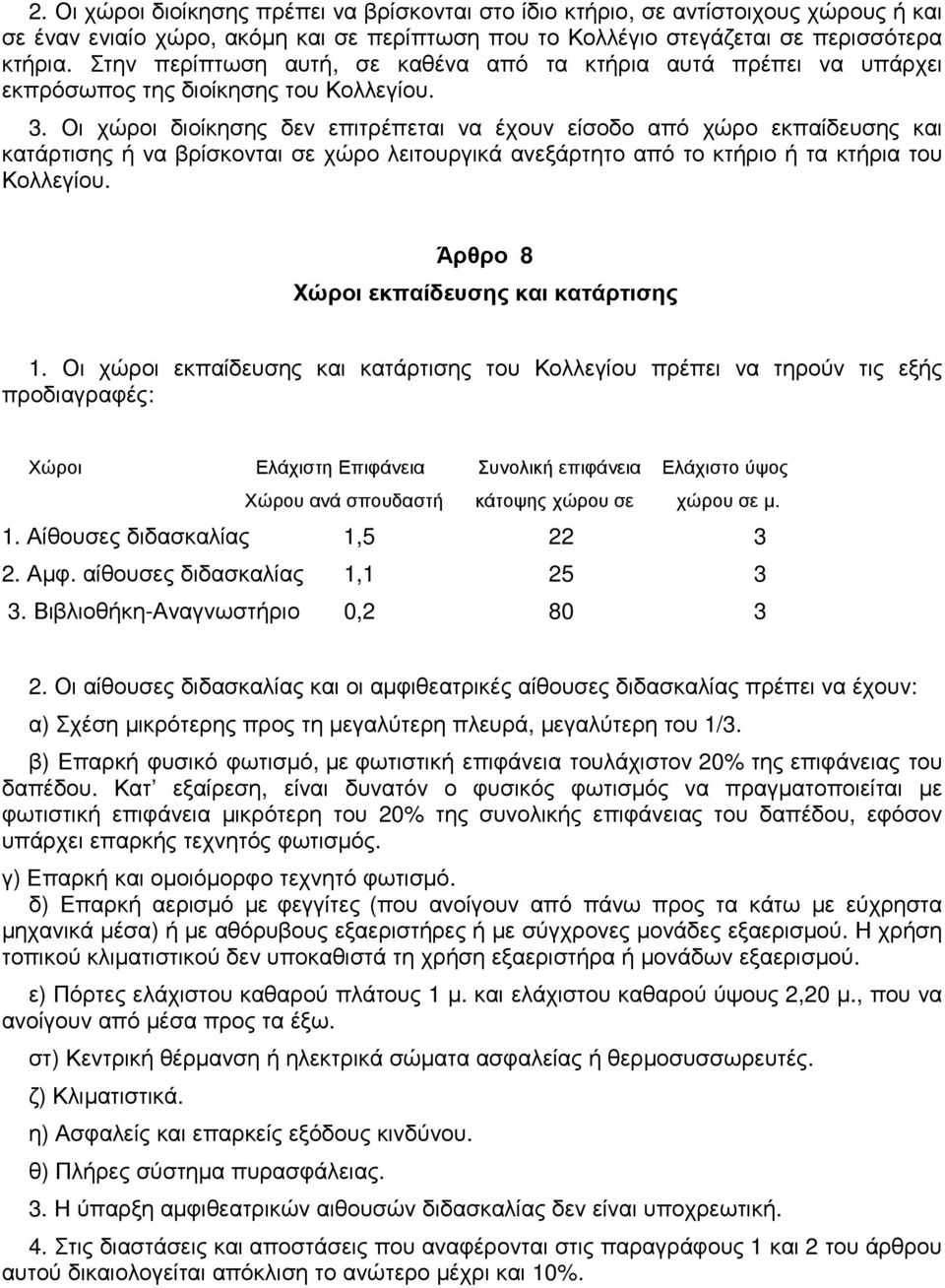 Οι χώροι διοίκησης δεν επιτρέπεται να έχουν είσοδο από χώρο εκπαίδευσης και κατάρτισης ή να βρίσκονται σε χώρο λειτουργικά ανεξάρτητο από το κτήριο ή τα κτήρια του Κολλεγίου.