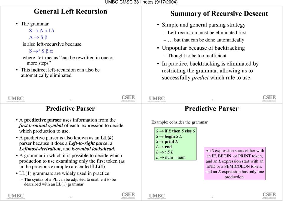 In practice, backtracking is eliminated by restricting the grammar, allowing us to successfully predict which rule to use.