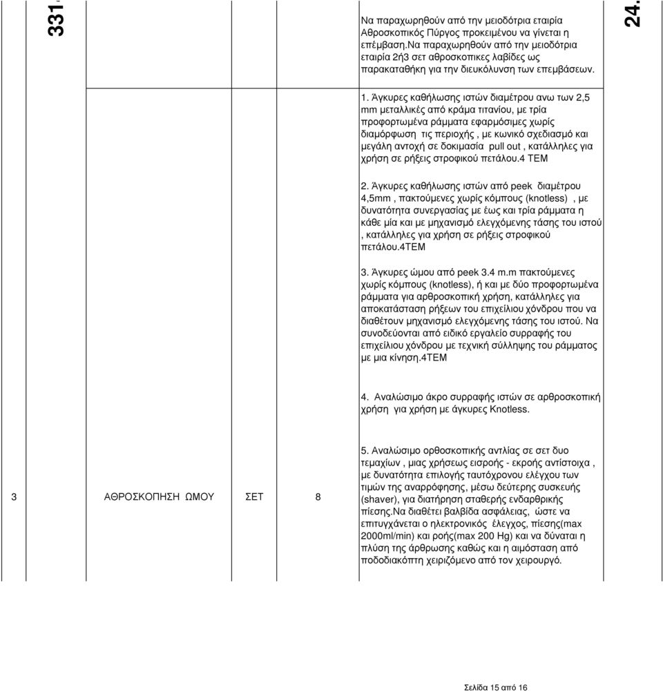 Άγκυρες καθήλωσης ιστών διαµέτρου ανω των 2,5 mm µεταλλικές από κράµα τιτανίου, µε τρία προφορτωµένα ράµµατα εφαρµόσιµες χωρίς διαµόρφωση τις περιοχής, µε κωνικό σχεδιασµό και µεγάλη αντοχή σε