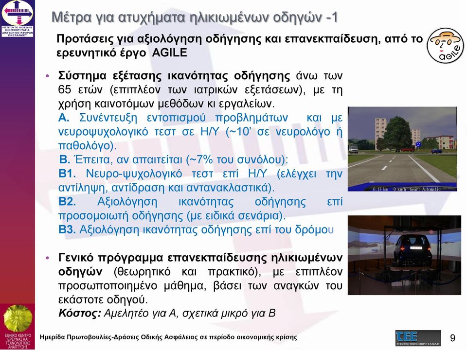 Έπειτα, αν απαιτείται (~7% του συνόλου): Β1. Νευρο-ψυχολογικό τεστ επί Η/Υ (ελέγχει την αντίληψη, αντίδραση και αντανακλαστικά). Β2.