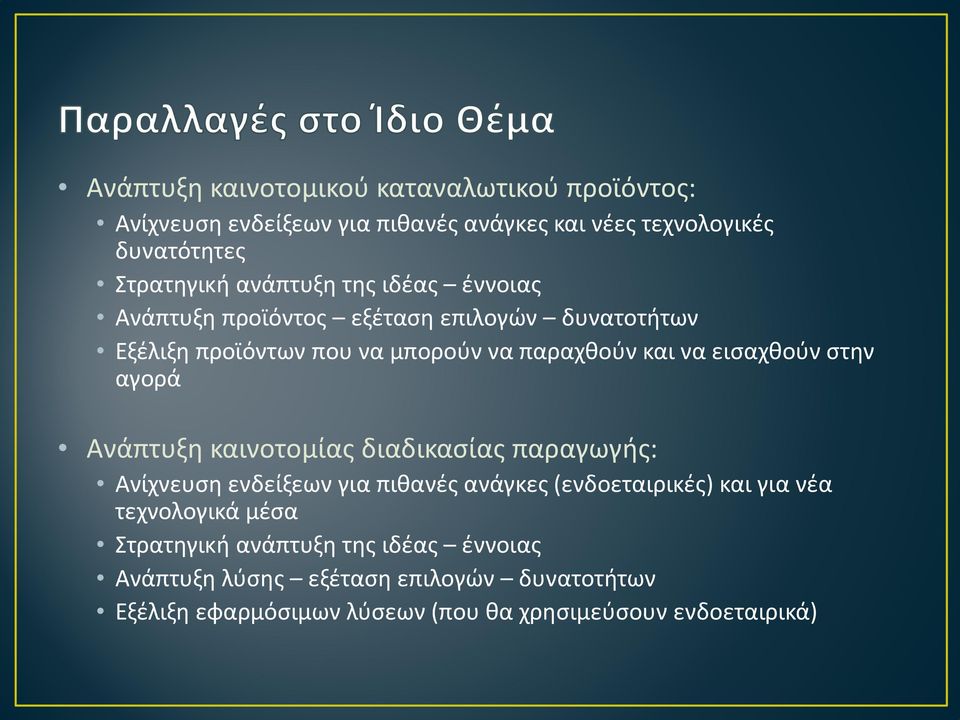 στην αγορά Ανάπτυξη καινοτομίας διαδικασίας παραγωγής: Ανίχνευση ενδείξεων για πιθανές ανάγκες (ενδοεταιρικές) και για νέα τεχνολογικά