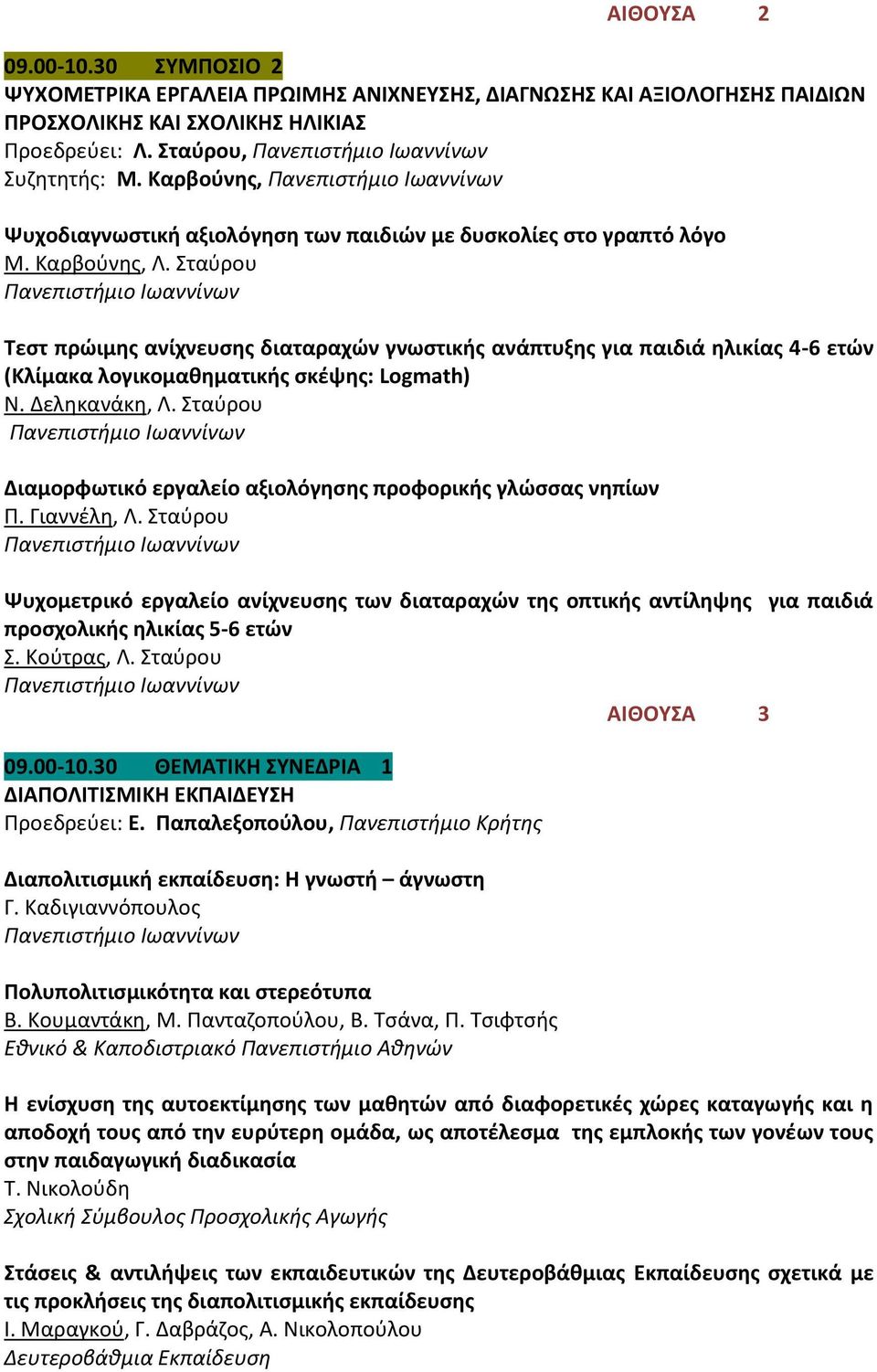 Σταύρου Πανεπιστήμιο Ιωαννίνων Τεστ πρώιμης ανίχνευσης διαταραχών γνωστικής ανάπτυξης για παιδιά ηλικίας 4-6 ετών (Κλίμακα λογικομαθηματικής σκέψης: Logmath) Ν. Δεληκανάκη, Λ.