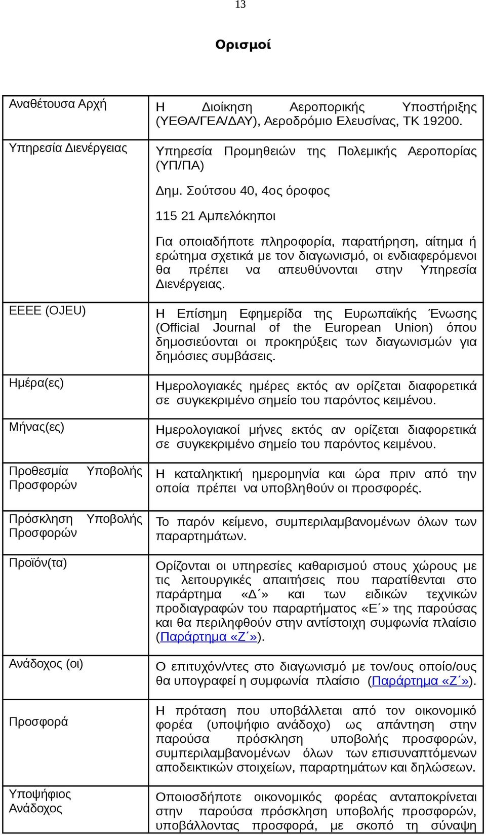 ΕΕΕΕ (OJEU) Ημέρα(ες) Μήνας(ες) Προθεσμία Υποβολής Προσφορών Πρόσκληση Υποβολής Προσφορών Προϊόν(τα) Ανάδοχος (οι) Προσφορά Υποψήφιος Ανάδοχος Η Επίσημη Εφημερίδα της Ευρωπαϊκής Ένωσης (Official