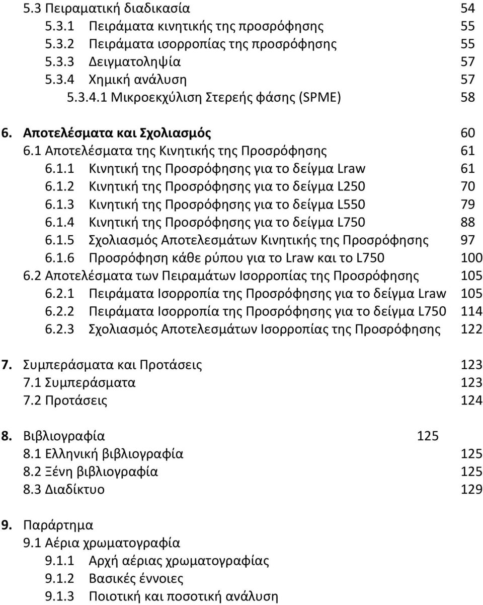 1.4 Κινητική της Προσρόφησης για το δείγμα L750 88 6.1.5 Σχολιασμός Αποτελεσμάτων Κινητικής της Προσρόφησης 97 6.1.6 Προσρόφηση κάθε ρύπου για το Lraw και το L750 100 6.