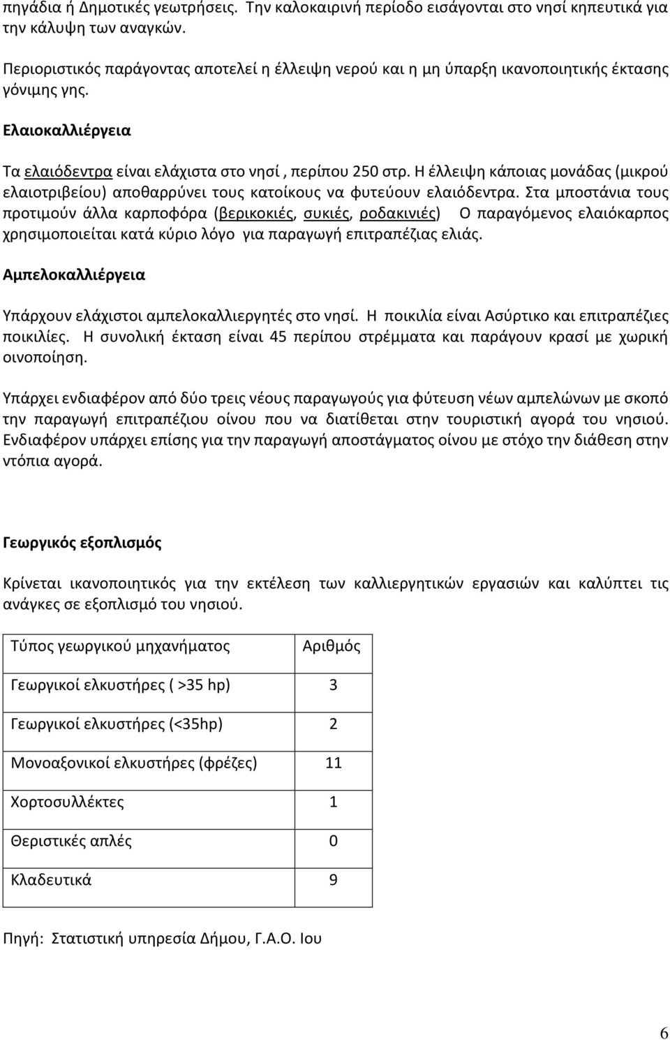 Η έλλειψη κάποιας μονάδας (μικρού ελαιοτριβείου) αποθαρρύνει τους κατοίκους να φυτεύουν ελαιόδεντρα.