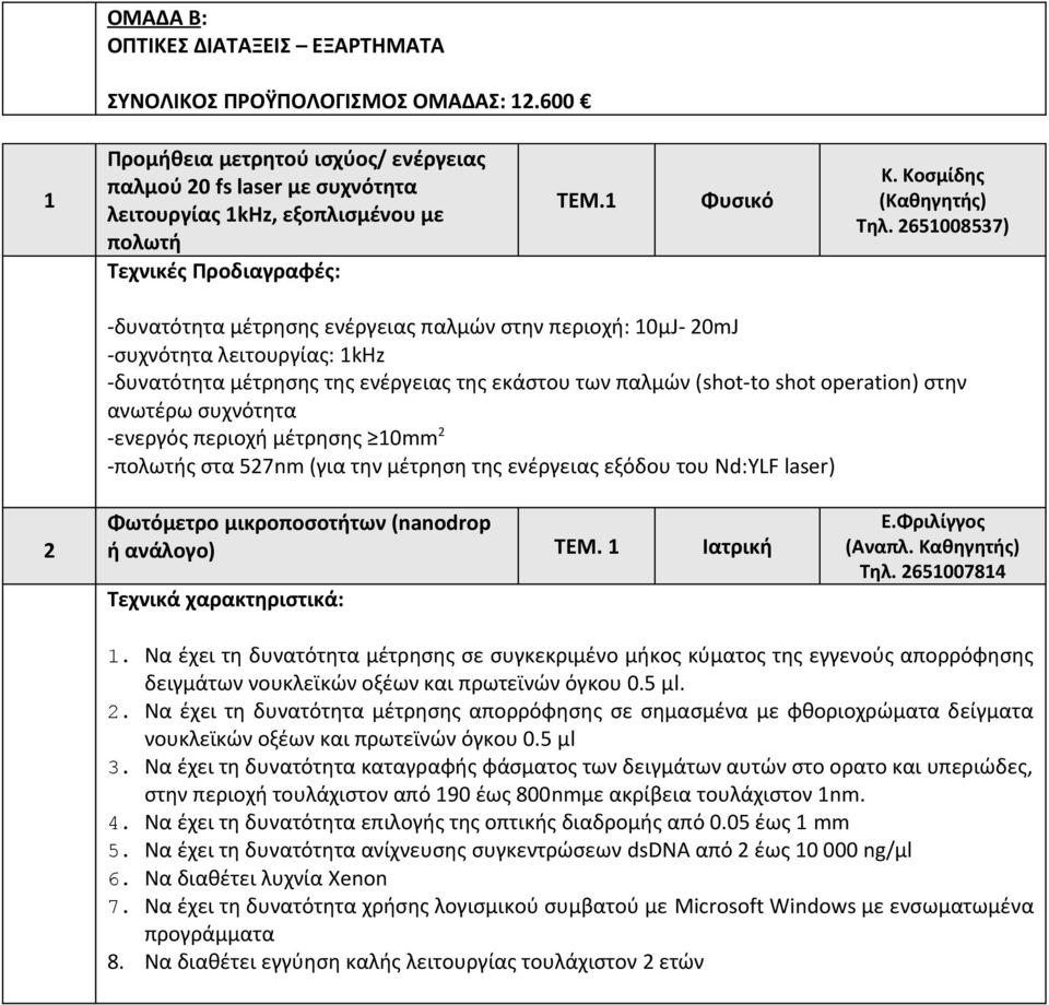 265008537) -δυνατότητα μέτρησης ενέργειας παλμών στην περιοχή: 0μJ- 20mJ -συχνότητα λειτουργίας: khz -δυνατότητα μέτρησης της ενέργειας της εκάστου των παλμών (shot-to shot operation) στην ανωτέρω