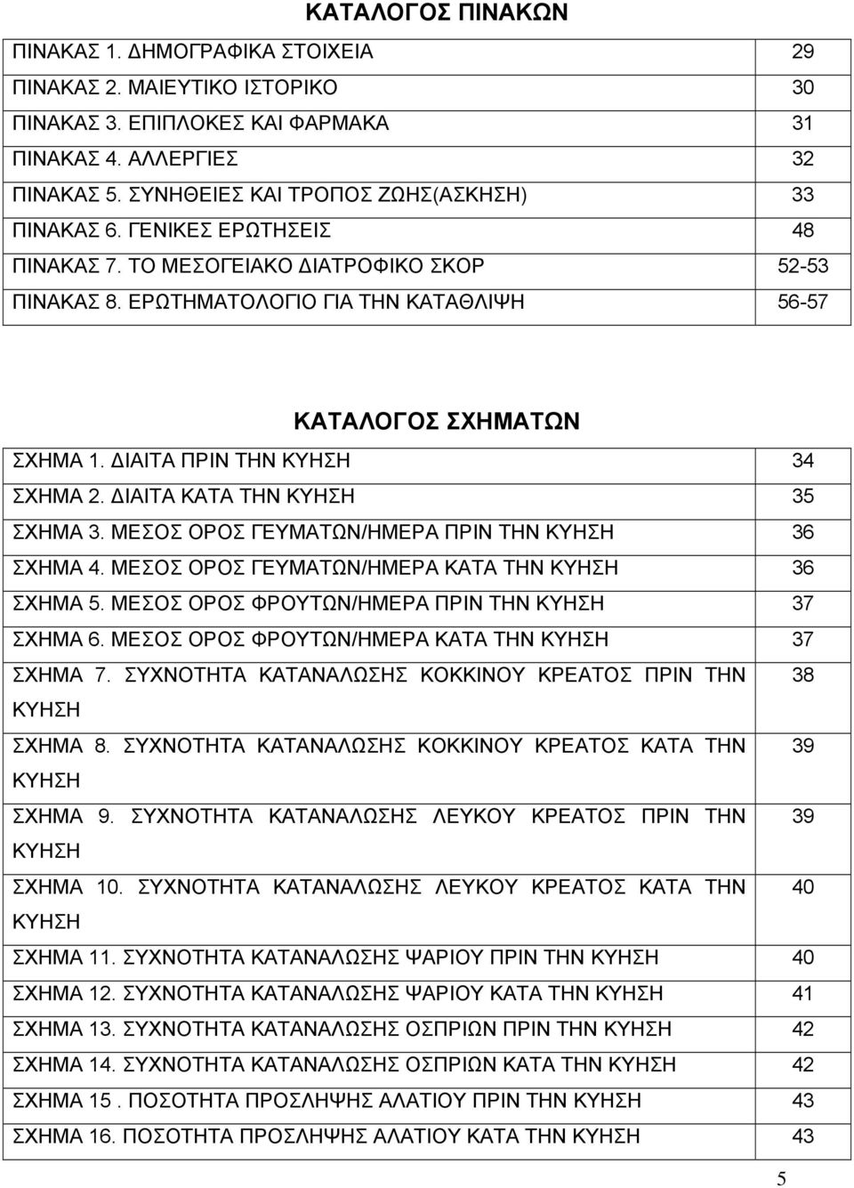 ΙΑΙΤΑ ΠΡΙΝ ΤΗΝ ΚΥΗΣΗ 34 ΣΧΗΜΑ 2. ΙΑΙΤΑ ΚΑΤΑ ΤΗΝ ΚΥΗΣΗ 35 ΣΧΗΜΑ 3. ΜΕΣΟΣ ΟΡΟΣ ΓΕΥΜΑΤΩΝ/ΗΜΕΡΑ ΠΡΙΝ ΤΗΝ ΚΥΗΣΗ 36 ΣΧΗΜΑ 4. ΜΕΣΟΣ ΟΡΟΣ ΓΕΥΜΑΤΩΝ/ΗΜΕΡΑ ΚΑΤΑ ΤΗΝ ΚΥΗΣΗ 36 ΣΧΗΜΑ 5.