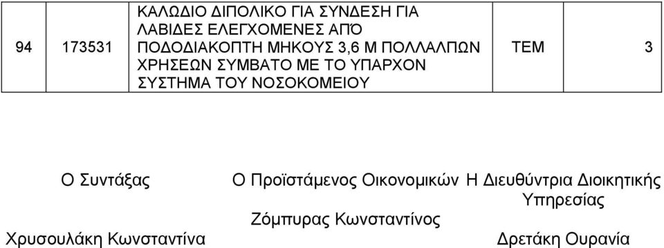 ΝΟΣΟΚΟΜΕΙΟΥ TEM 3 Ο Συντάξας Χρυσουλάκη Κωνσταντίνα Ο Προϊστάµενος