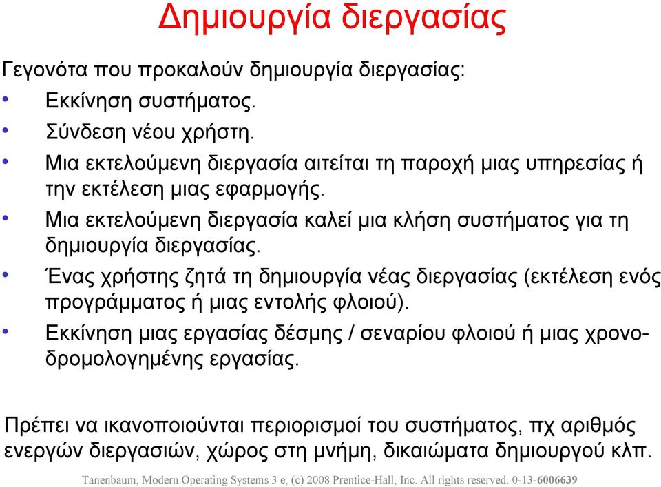 Μια εκτελούμενη διεργασία καλεί μια κλήση συστήματος για τη δημιουργία διεργασίας.