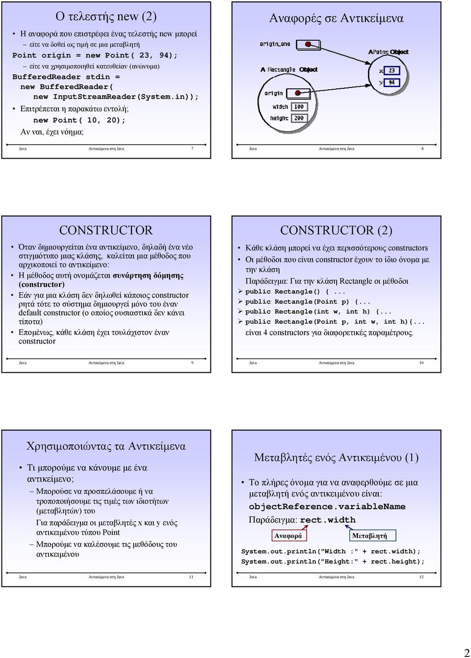 in)); Επιτρέπεται η παρακάτω εντολή; new Point( 10, 20); Αν ναι, έχει νόημα; Αναφορές σε Αντικείμενα Java Αντικείμενα στη Java 7 Java Αντικείμενα στη Java 8 CONSTRUCTOR Όταν δημιουργείται ένα