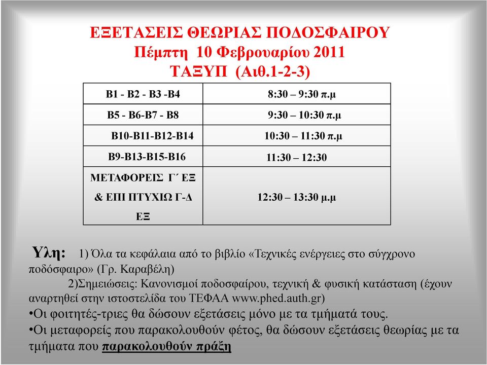 μ Υλη: 1) Όλα τα κεφάλαια από το βιβλίο «Τεχνικές ενέργειες στο σύγχρονο ποδόσφαιρο» (Γρ.